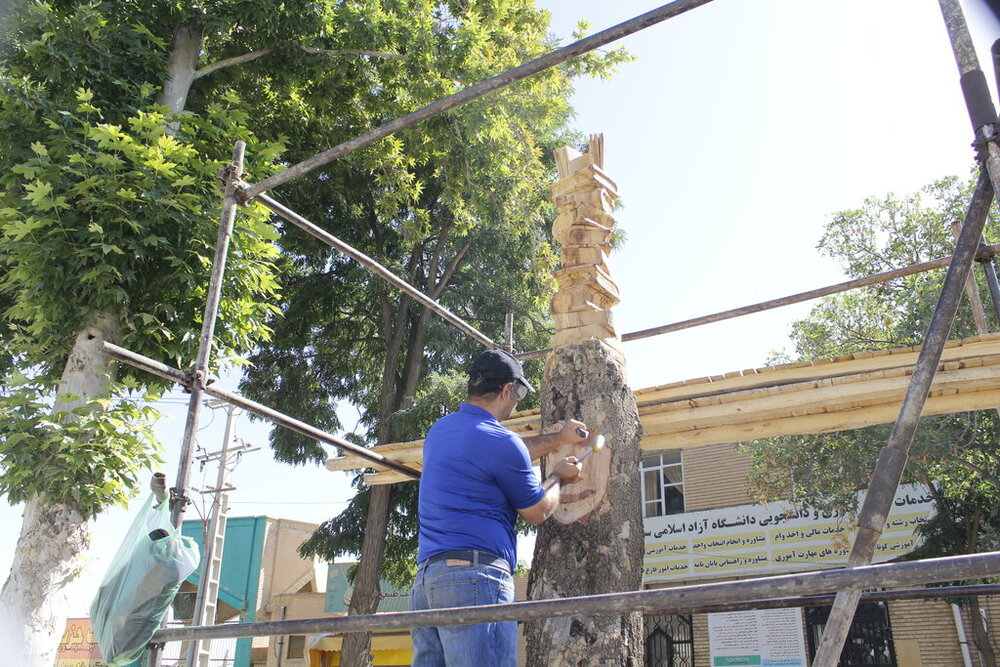 این هنرمند به درختان مرده شهر جان میدهد/ عکس