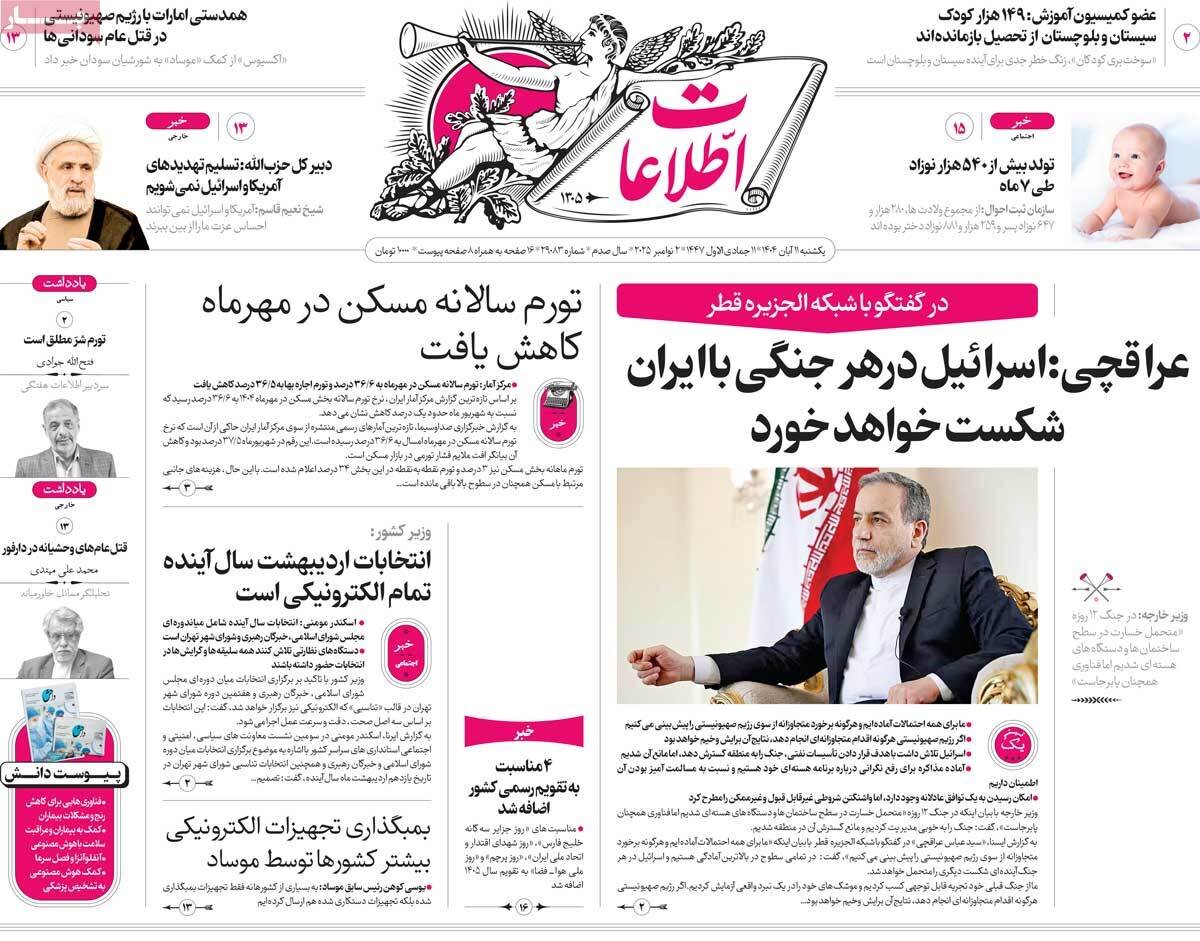 صفحه اول روزنامه های 11 آبان 1404 صفحه اول روزنامه های 11 آبان 1404