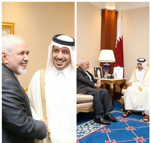 ظريف يلتقي رئيس وزراء قطر في الدوحة ظريف يلتقي رئيس وزراء قطر في الدوحة