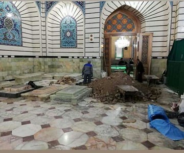 عکس | آماده‌سازی محل خاکسپاری آیت‌الله هاشمی شاهرودی در حرم حضرت معصومه(س)