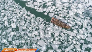 عکس | تصویر هوایی از بندرگاه یخ‌زده در چین