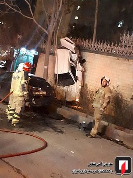 تصادف رنو ساندرو با پراید و پژو 206 در سعادت آباد