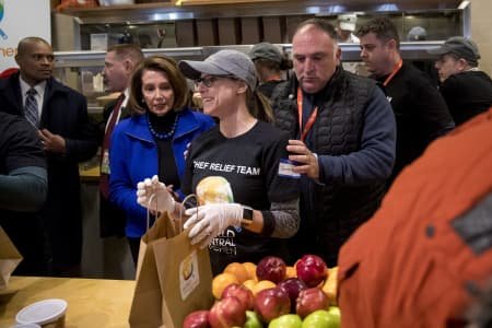 توزیع غذای رایگان توسط نانسی پلوسی رئیس حزب دموکرات مجلس نمایندگان آمریکا