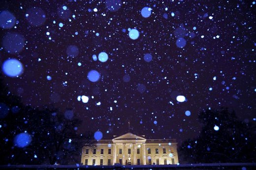 بارش برف در کاخ سفید در واشینگتن‌دی‌سی