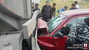 تصاویر | تصادف شدید پراید با تانکر در جاده خاوران