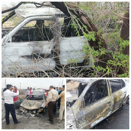 خودروهایی که در انفجار خط لوله اهواز-ماهشهر سوختند