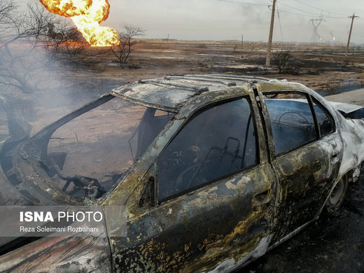 خودروهایی که در انفجار خط لوله گاز اهواز سوختند