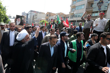 رئیس‌جمهور در راهپیمایی پرشور مردم تهران در روز جهانی قدس