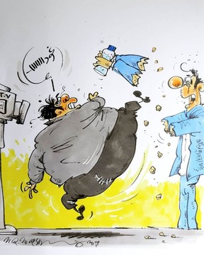 ببینید مجری تلویزیون با سرمربی تیم کاراته چه کرد!