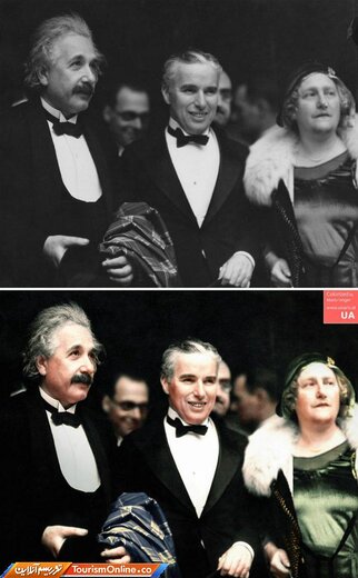 آلبرت انیشتین و همسرش السا و چارلی چاپلین - ۱۹۳۱ -