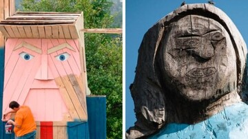  مجسمه چوبی ترامپ در کنار مجسمه عجیب ملانیا جنجال آفرید/ عکس