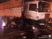 تصاویر | آتش‌سوزی کامیون پس از تصادف با تریلر در بزرگراه بسیج