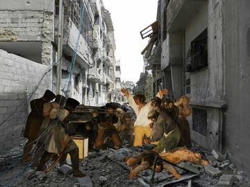تلفیق شاهکارهای هنری با خرابه‌های سوریه / عکس