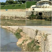 تخریب پی دیوار حفاظتی رودخانه خرم آباد بر اثر برداشتهای بی رویه و غیراصولی