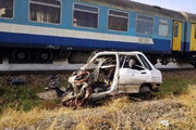 تصاویری از تصادف مرگبار قطار با پراید در قزوین