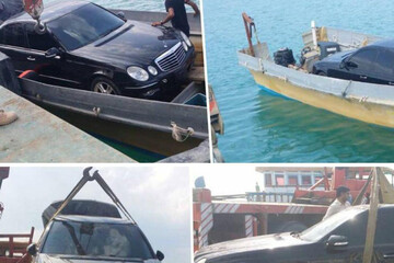 عکس | کشف بنز قاچاق از یک قایق در ساحل میناب هرمزگان