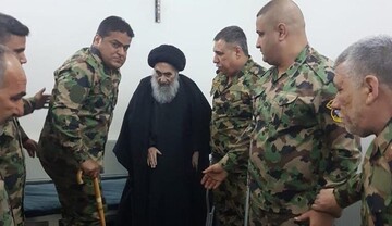 دیدار مجروحان ارتش عراق و آیت‌الله سید علی سیستانی/ عکس