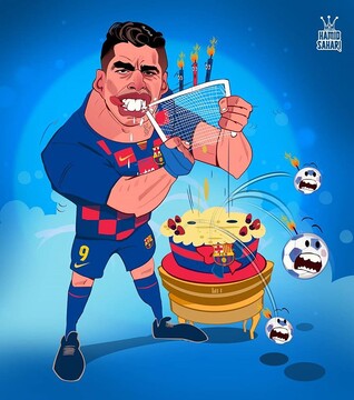 سوارز کیک تولدش رو هم گاز زد!