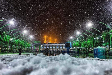 ببینید | برف حرم سرور و سالار شهیدان را سفیدپوش کرد