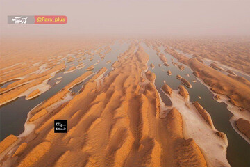 ببینید | طلوع مه‌آلود بر فراز آبگرفتگی‌ کلوت‌های دشت لوت