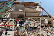 ببینید | ویران شدن یک ساختمان ۴ طبقه در بومهن بر اثر انفجار گاز شهری