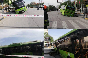 عکس | خیابان میرزا طاهر اصفهان اتوبوسی را بلعید