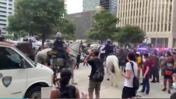 پلیس هوستون زن معترض را با اسب لگدمال کرد/عکس