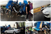 عکس | نخستین تصاویر از تصادف زنجیره ای کرج _ قزوین که ۵۰ خودرو به هم خوردند