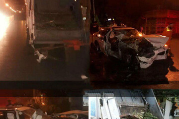 عکس | تصادف شدید بی‌ام‌و با ماشین زباله کش