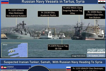 عکس | نفتکش ایرانی با اسکورت ناوهای روسی به سوریه رسید