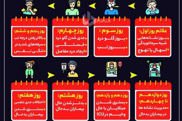 اینفوگرافیک | روز شمار بروز علائم ویروس کرونا در بدن انسان