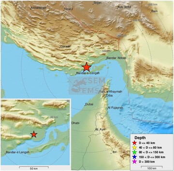 عکس  | نقشه منطقه زلزله ۵/۵ ریشتری در حوالی بندر لنگه
