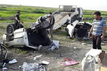 عکس | تصادف مرگ‌بار و نصف شدن دو پراید در جاده ساحلی بوشهر
