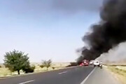 ببینید |انفجارهای هولناک قطار حامل محصولات نفتی پس از تصادف با کامیون
