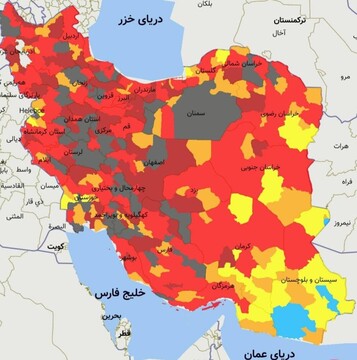 نقشه وحشتناک کرونایی ایران در غروب ۲۵ فروردین ۱۴۰۰