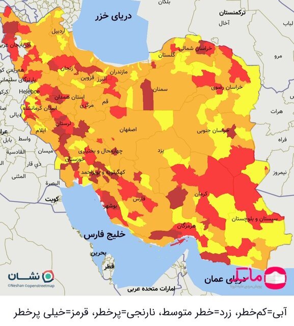 هیچ شهری آبی نیست؛ جدیدترین رنگ‌بندی کرونایی نقشه ایران