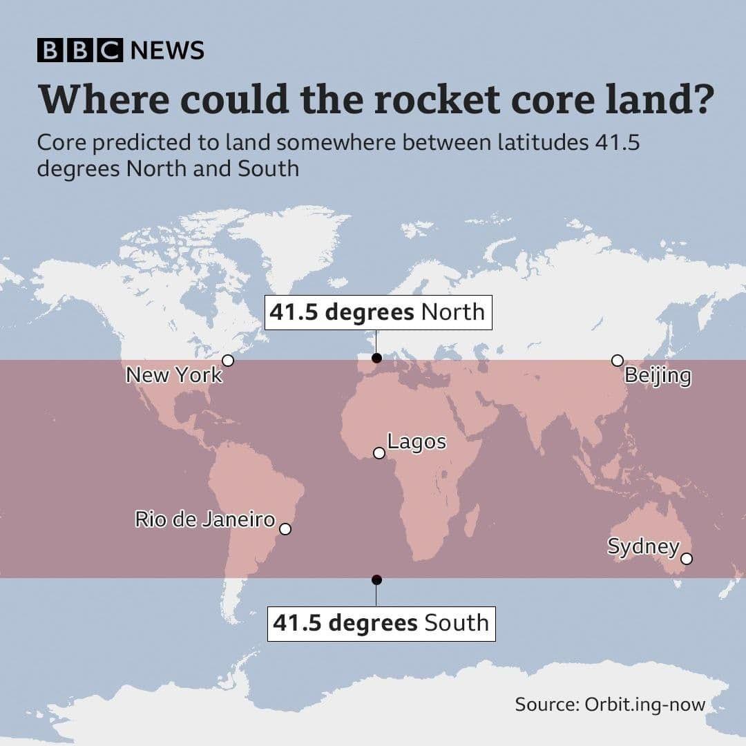 عکس | باقی مانده موشک چینی در چه نقطه‌ای به زمین برخورد می‌کند؟