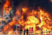 ببینید | آتش‌سوزی مخازن گاز بندر حیفا در اسرائیل