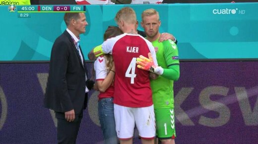 اشک‌های همسر اریکسن پس از حمله قلبی هافبک دانمارک/عکس