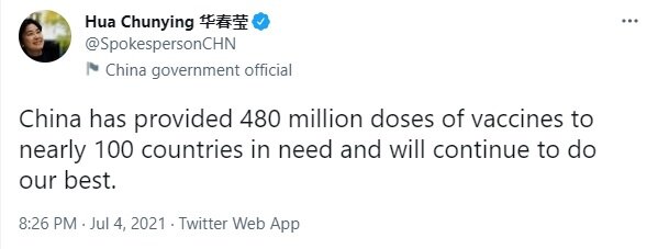 چین: ۴۸۰ میلیون دوز واکسن برای ۱۰۰ کشور فراهم کردیم
