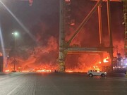 ببینید | ویدیویی وحشتناک از لحظه انفجار در بندر جبل علی در دبی