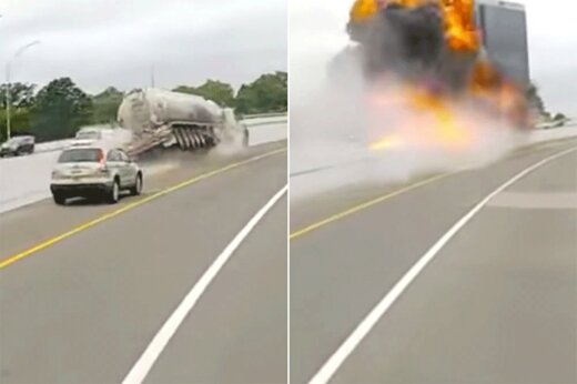 ببینید | لحظه هولناک منفجر شدن تانکر سوخت در بزرگراه!