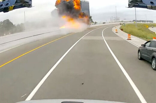 ببینید | لحظه‌ای وحشتناک از منفجر شدن تانکر سوخت در اتوبان