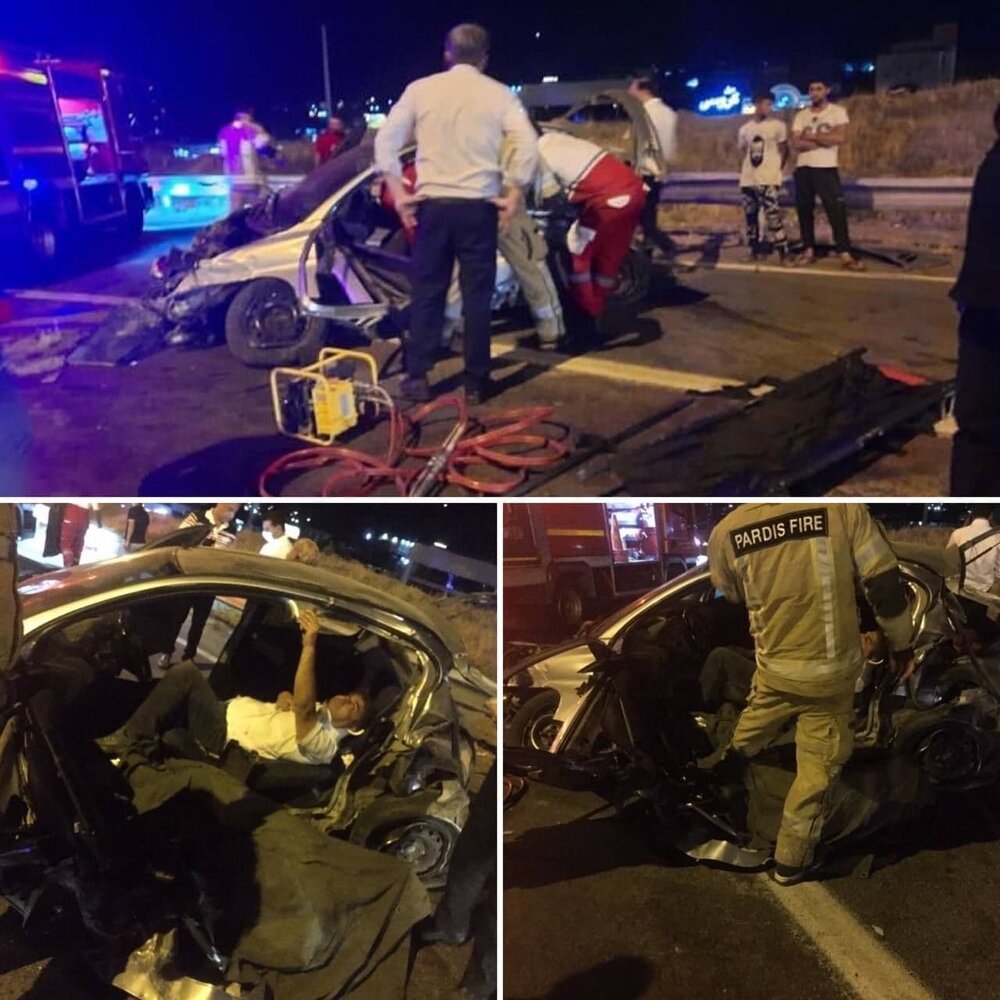عکس | تصاویر دلخراش از صحنه تصادف پژو ۲۰۶ در آزادراه پردیس