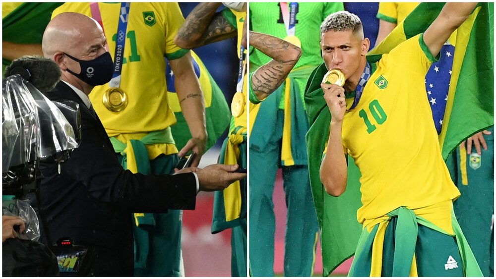 شوخی عجیب ستاره برزیلی با رئیس فیفا!/عکس