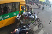 ببینید | لحظه ترمز بریدن وحشتناک یک اتوبوس و وقوع فاجعه در هند