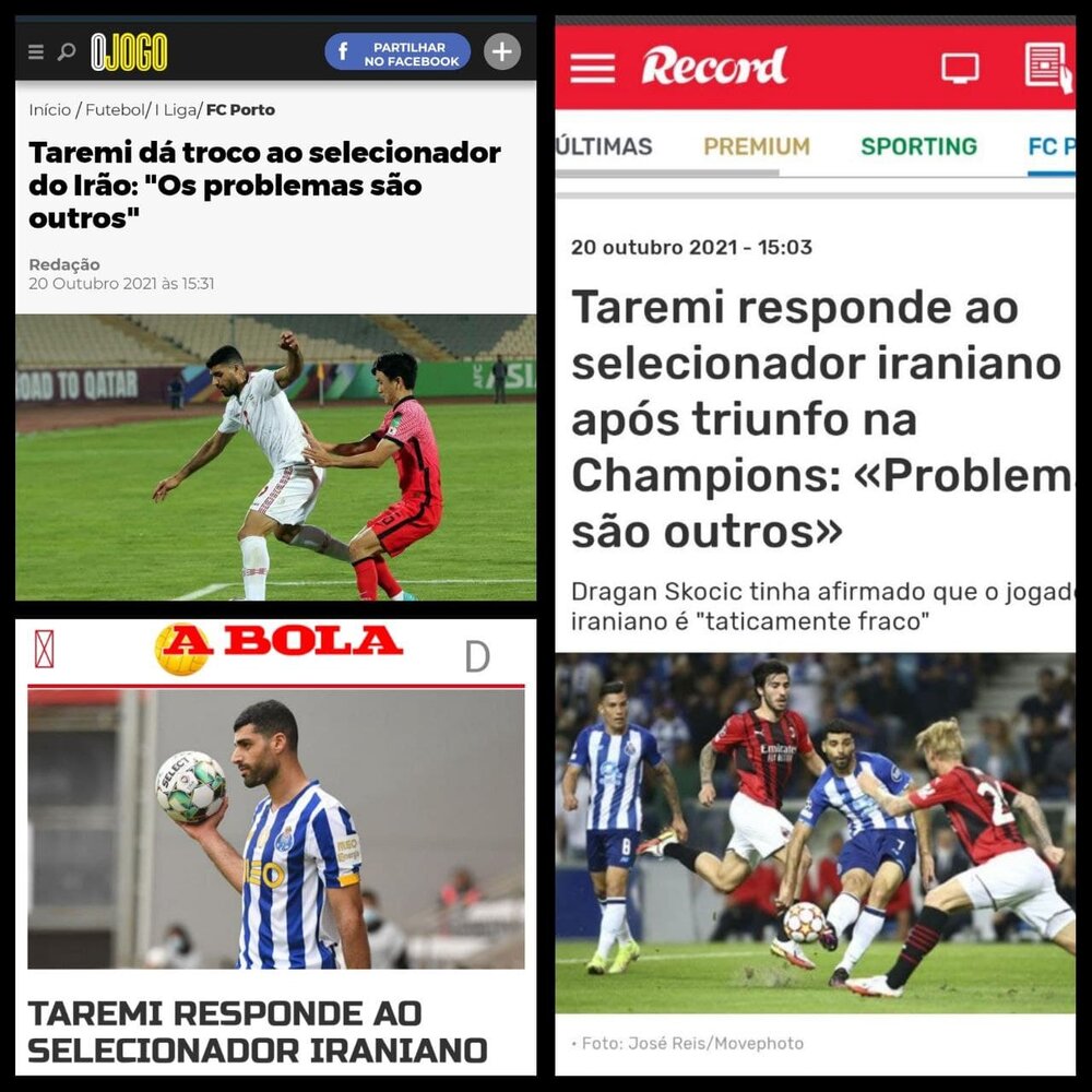 روزنامه‌های پرتغالی و انعکاس توییت جنجالی طارمی علیه اسکوچیچ/عکس