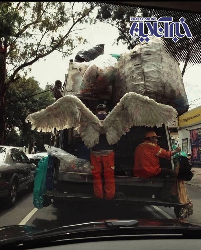 عکس | استراحت یک فرشته زمینی پشت ماشین حمل زباله