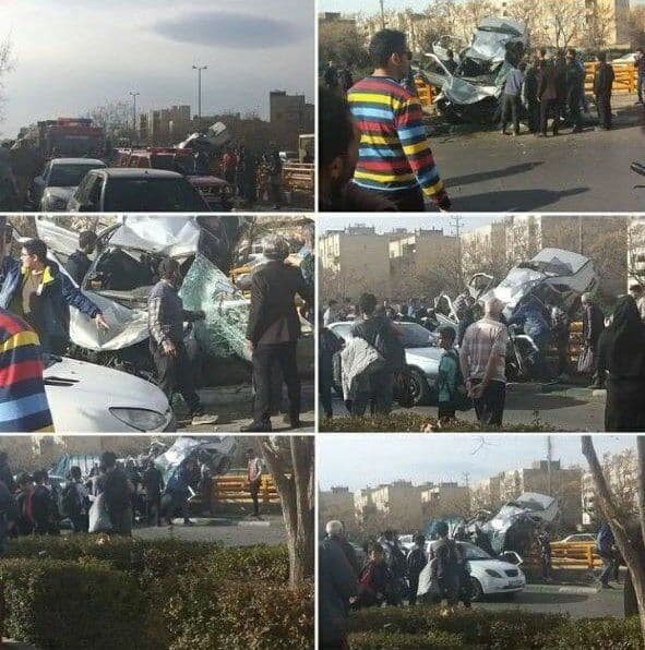 عکس | تصادف وحشتناک خودرو ۴۰۵ با ۵ سرنشین در بزرگراه هاشمی رفسنجانی
