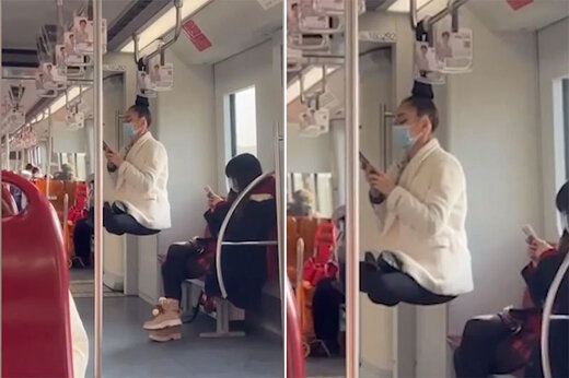 ببینید | آویزان شدن یک زن با موهایش در مترو!